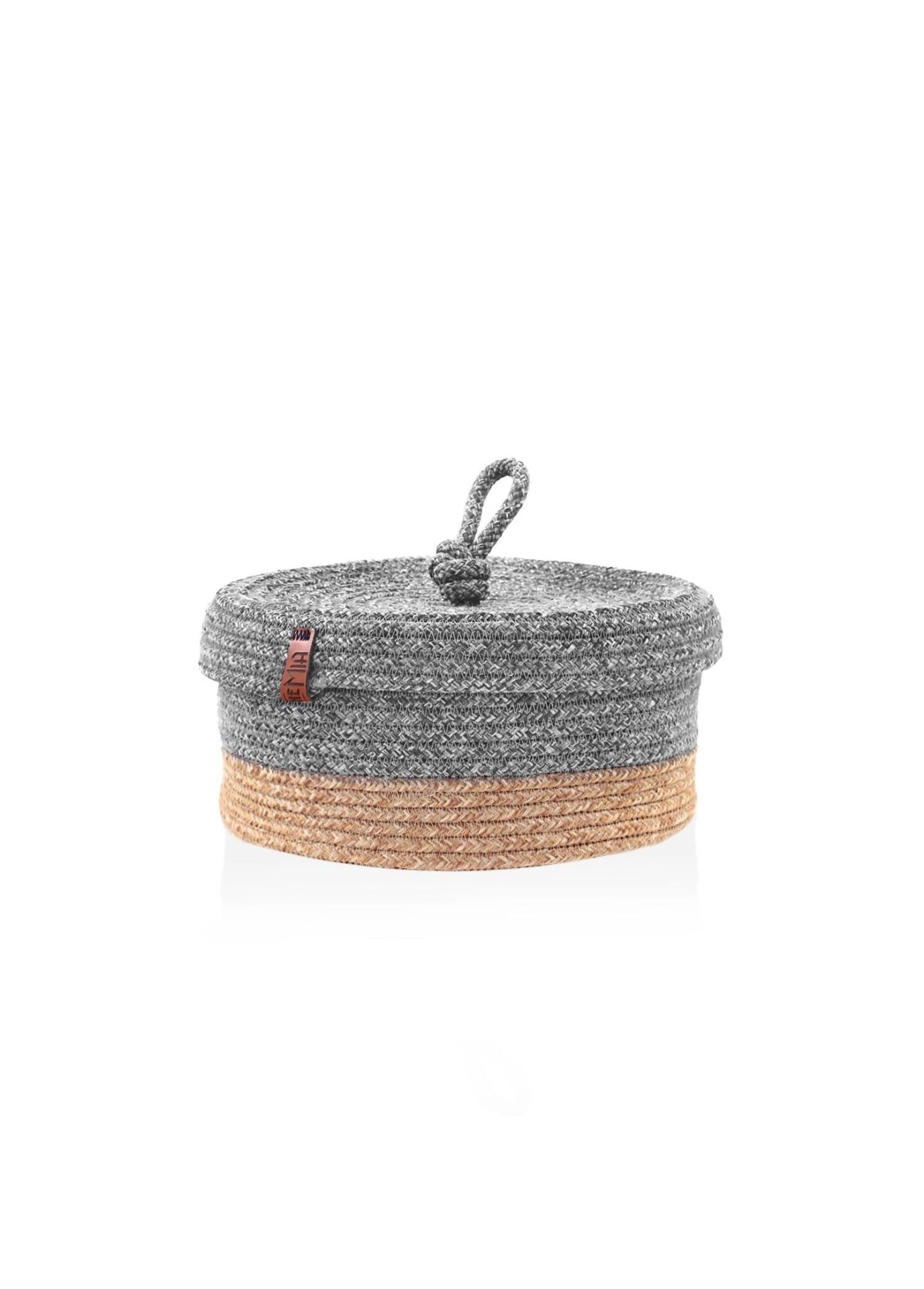The Mia SPT0025 Jutte Kapaklı Yuvarlak Sepet Bambu Gri 25x15 CM