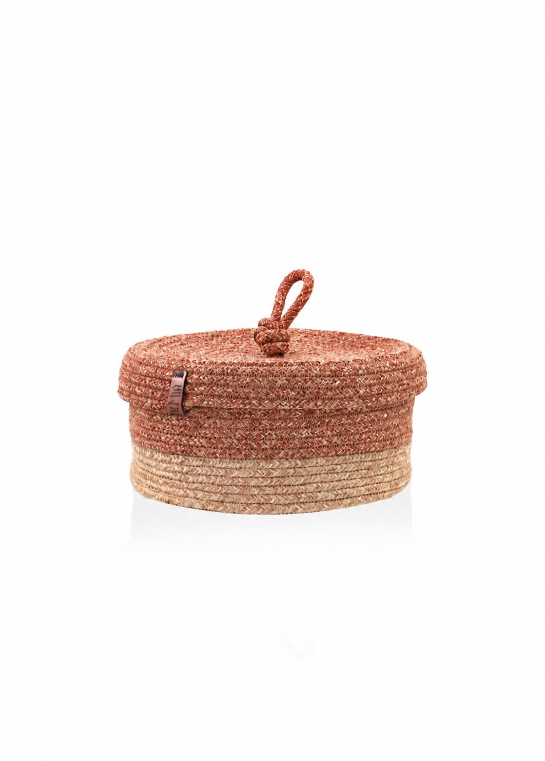 The Mia SPT0027 Jutte Kapaklı Yuvarlak Sepet Bambu Kiremit 25x15 CM