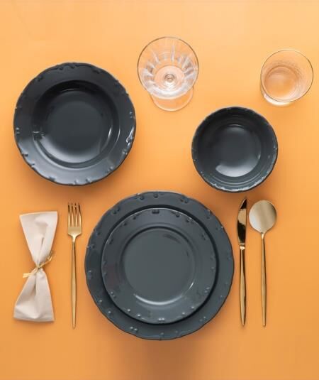 Acar 5528 Jasper Sade 24 Prç Yemek Takımı Antrasit