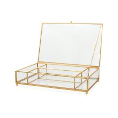 The Mia BRS0156 Brass Kapaklı Organizer 4 Bölmeli 30x20x6 Cm