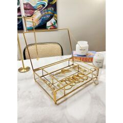 The Mia BRS0156 Brass Kapaklı Organizer 4 Bölmeli 30x20x6 Cm