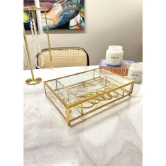 The Mia BRS0156 Brass Kapaklı Organizer 4 Bölmeli 30x20x6 Cm