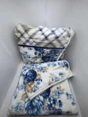 Pololife Zara Çiçekli Battaniye Mavi Tek Kişilik 160x220