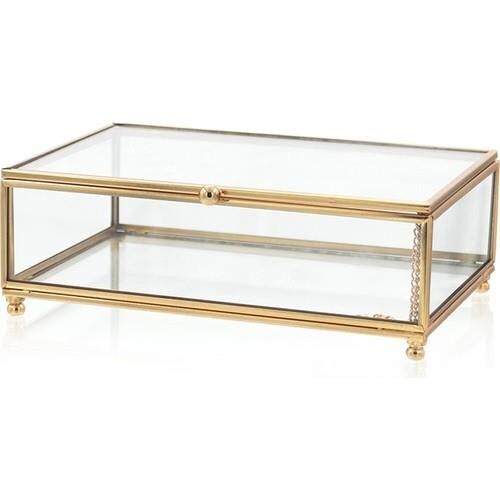 The Mia BRS0161 Brass Kapaklı Kutu 20x13x5 Cm