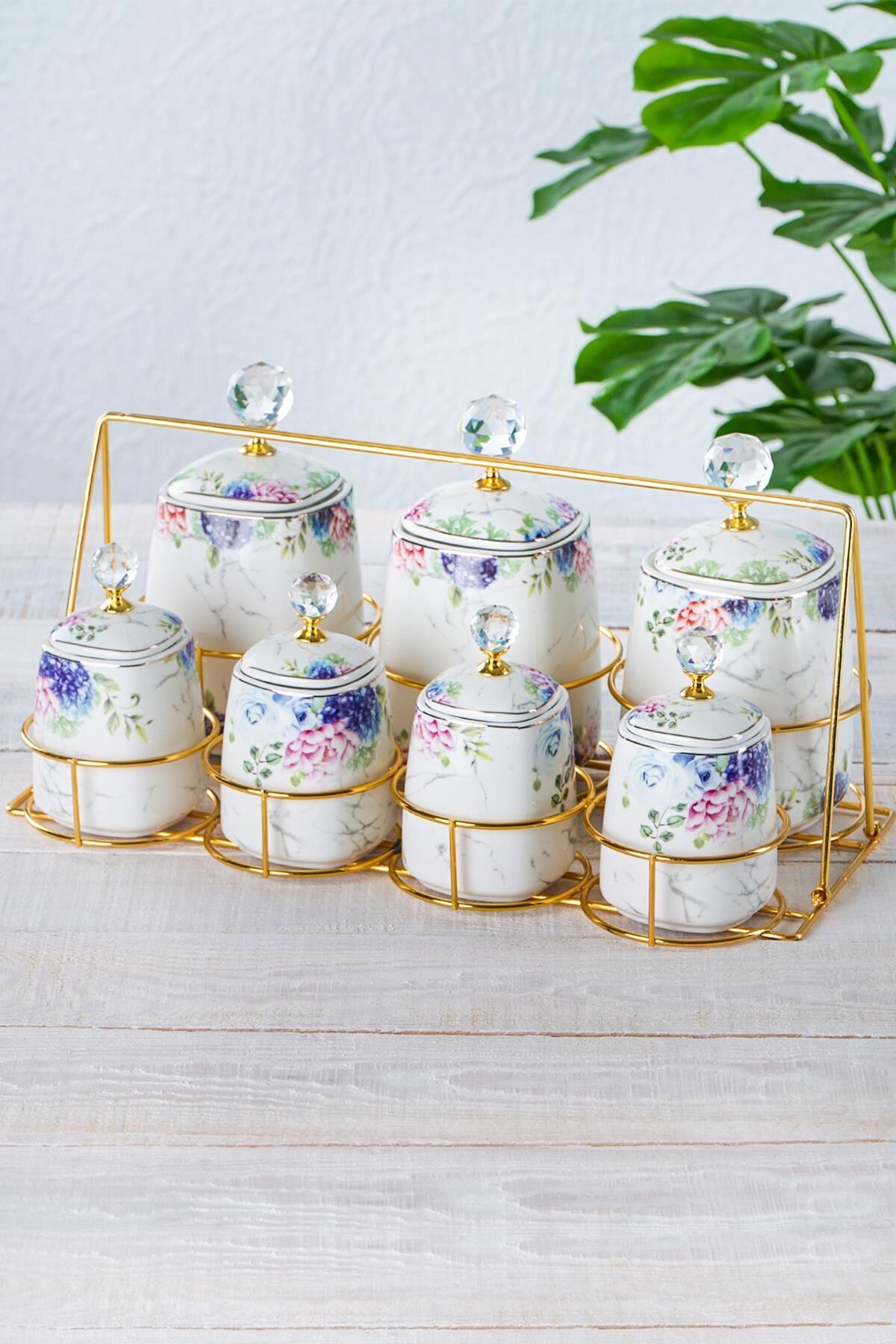 Acar 174 Master Magic Porselen 7 Li Standlı Baharat Takımı Beyaz