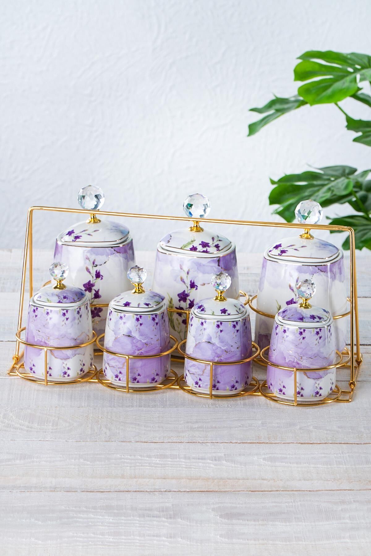 Acar 174 Master Magic Porselen 7 Li Standlı Baharat Takımı Lila