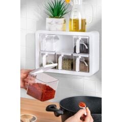 Kosova 438-B Nirvana 6 Lı Standlı Baharatlık Seti - Beyaz - Beyaz