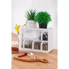 Kosova 438-B Nirvana 6 Lı Standlı Baharatlık Seti - Beyaz - Beyaz