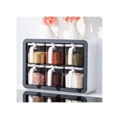 Kosova 438-S Nirvana 6 Lı Standlı Baharatlık Seti - Siyah - Beyaz