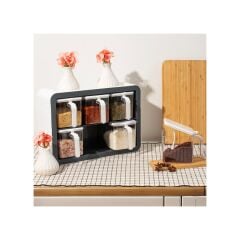 Kosova 438-S Nirvana 6 Lı Standlı Baharatlık Seti - Siyah - Beyaz