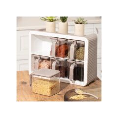 Kosova 438-C Nirvana 6 Lı Standlı Baharatlık Seti - Cappuccino - Beyaz