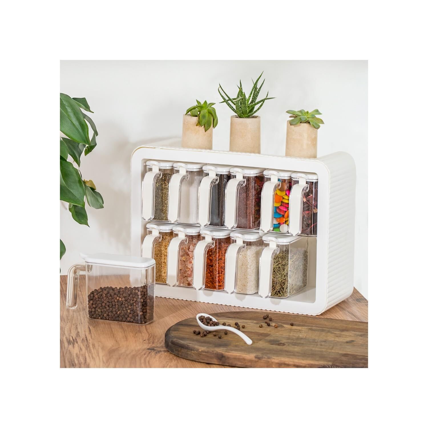 Kosova 440-B Nirvana 12 Li Standlı Baharatlık Seti - Beyaz - Beyaz