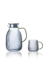 Acar 91 Füme Cam Sürahi Seti 1800 ML + 4 Adet Bardak 350 ML