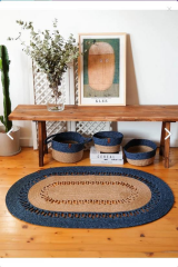 The Mia SPT0050 Jutte Oval Halı Bambu Lacivert 80x120 Cm