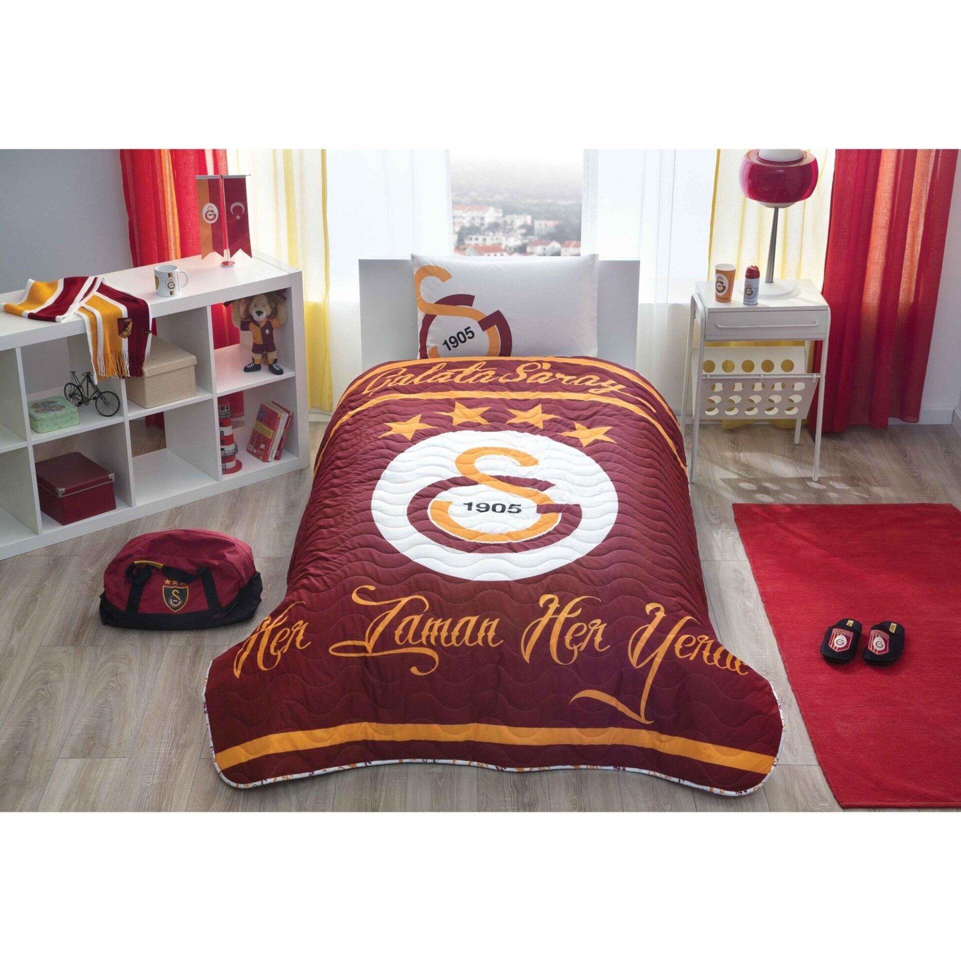 Taç Lisanslı Galatasaray Logo Yatak Örtüsü Tek Kişilik