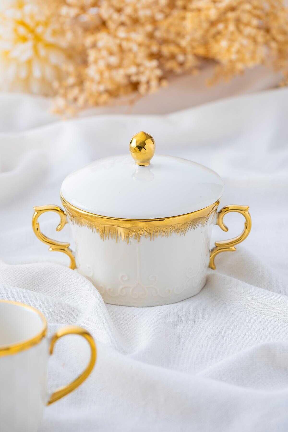 Acar 5205 Safira Porselen Kapaklı Kase Gold