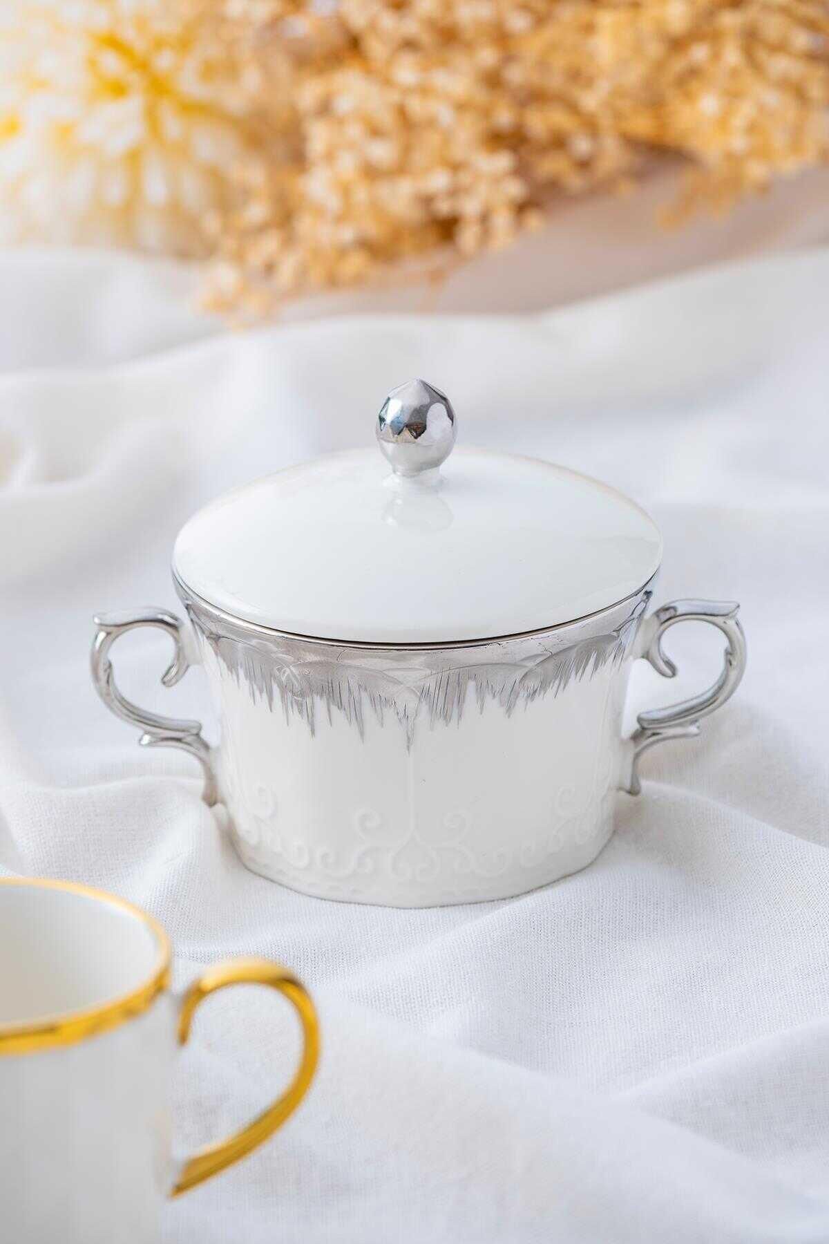 Acar 5205 Safira Porselen Kapaklı Kase Gümüş