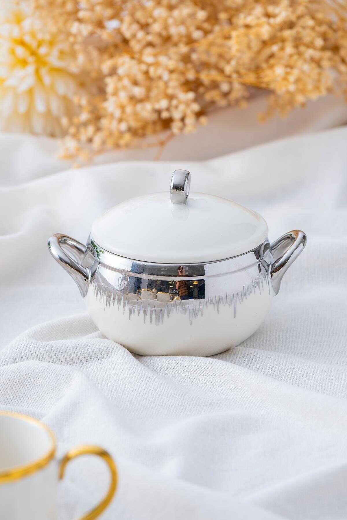 Acar 5206 Safira Porselen Kapaklı Kase Gümüş