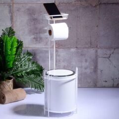 Kosova B-755 Düz Yedekli Wc Kağıtlık Standlı Çöp Kovası Krom / Beyaz