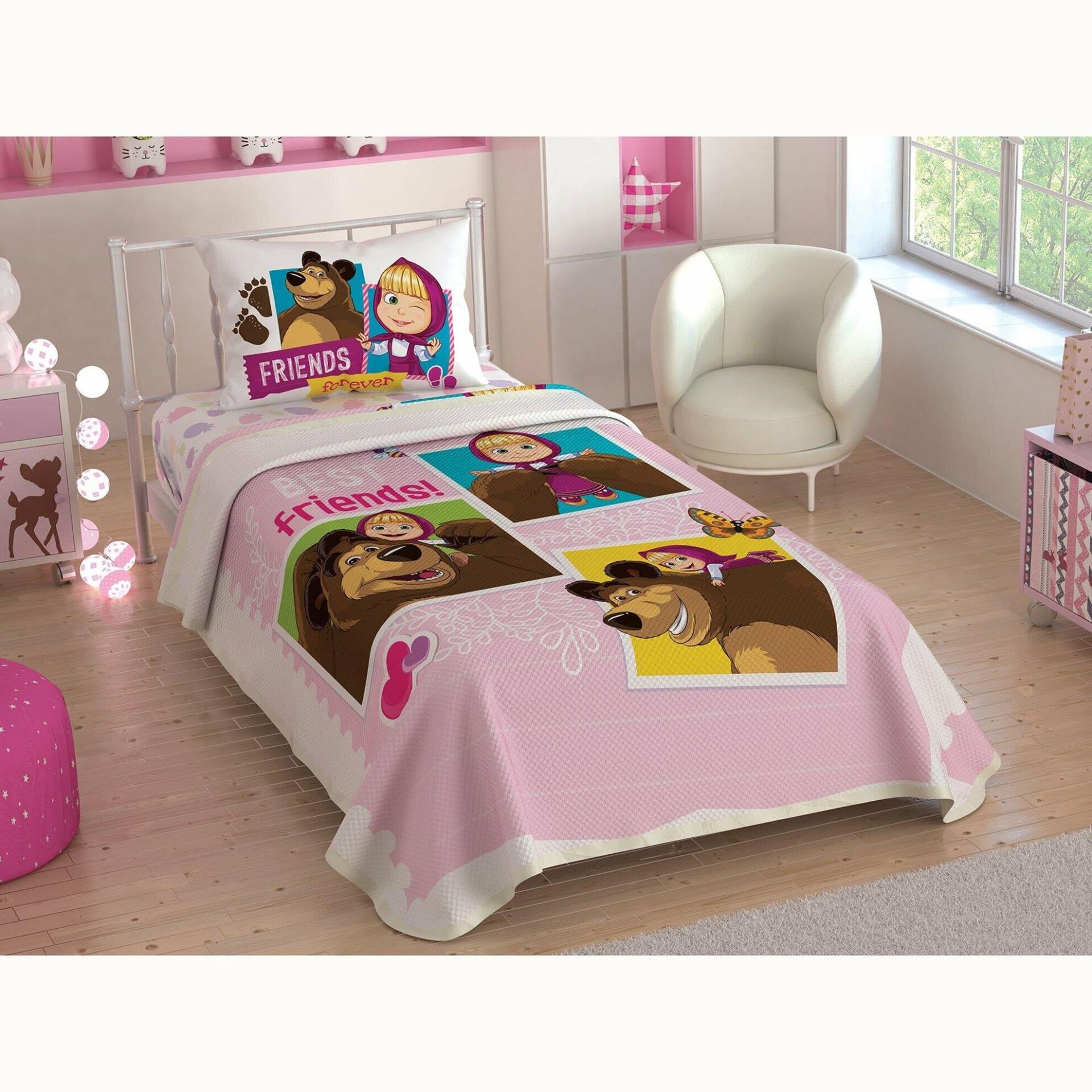 Taç Masha Best Friends Tek Kişilik Pike Takımı