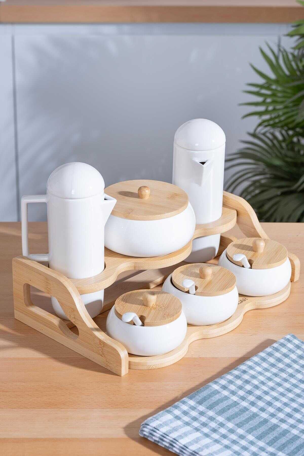 Acar 6135 Pamira Standlı Bambu 6 Lı Baharat Takımı