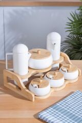 Acar 6135 Pamira Standlı Bambu 6 Lı Baharat Takımı