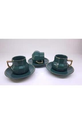 Acar 10265 6'lı Porselen Köşeli Kahve Fincan Takımı Yakut Yeşili