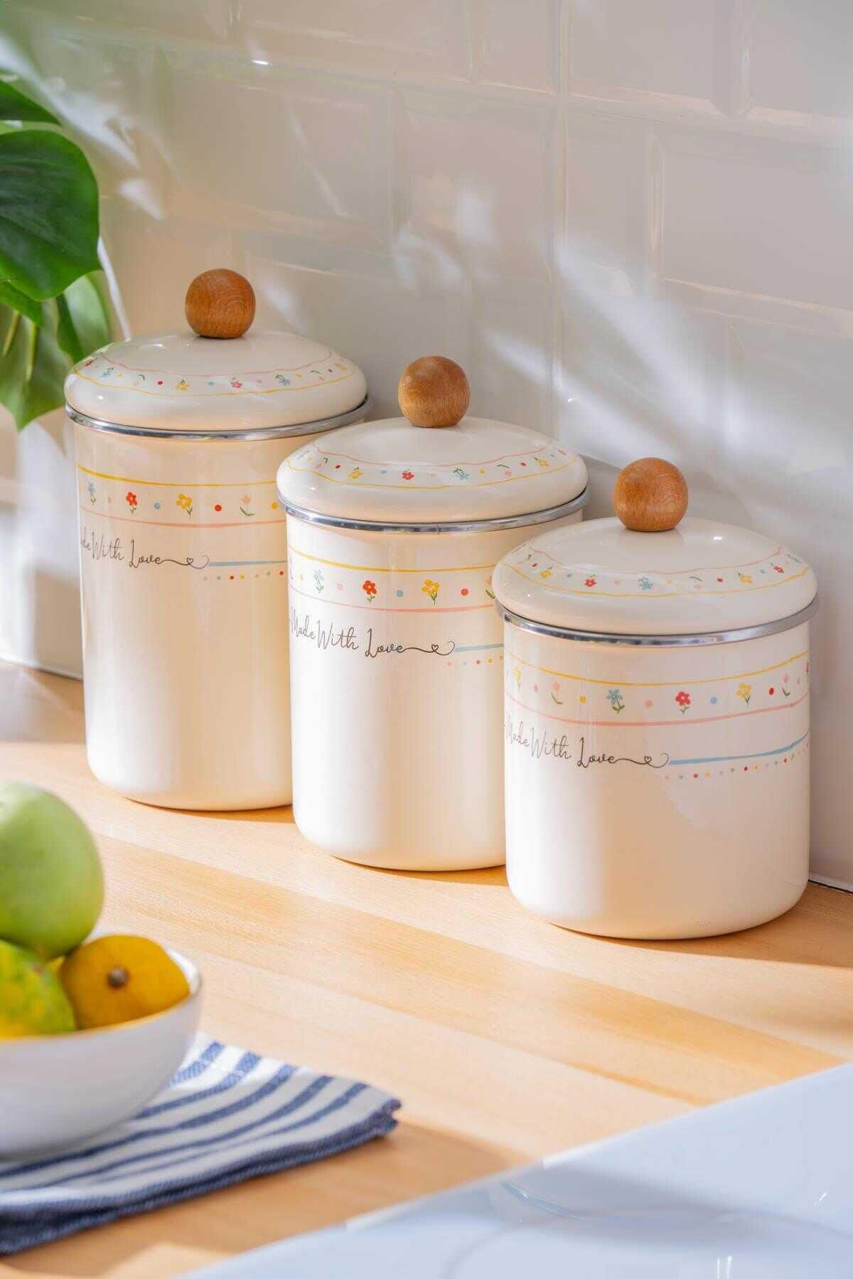 Acar 7712 Made With Love Emaye 3 Lü Kavanoz Takımı