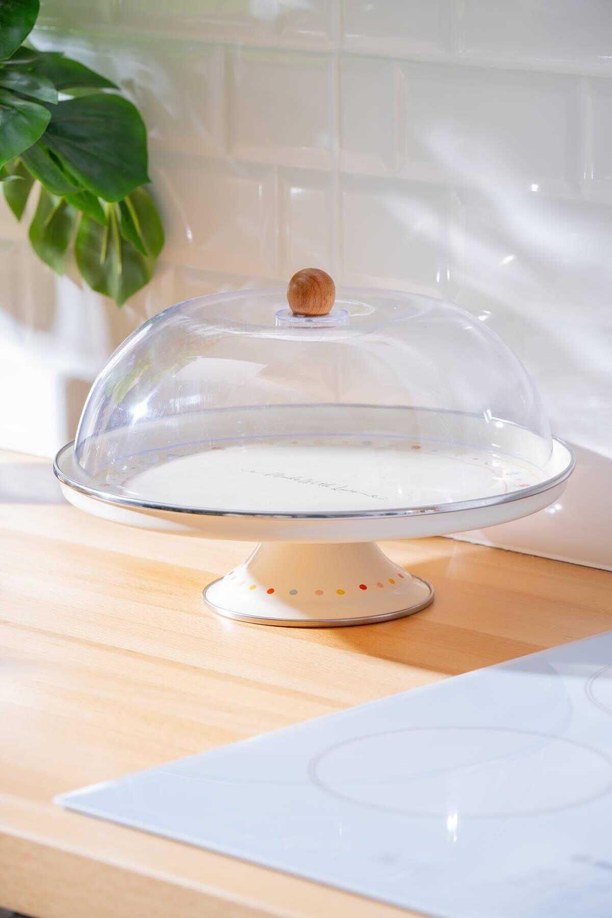 Acar 7714 Made With Love Emaye Ayaklı Kek Fanusu