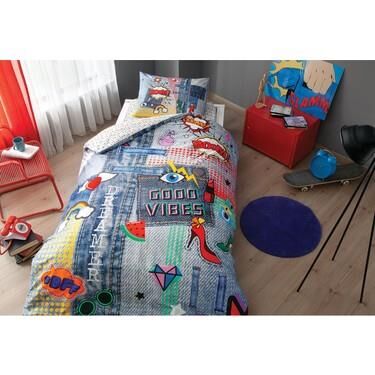 Taç Good Vibes V1 Lacivert Pike Takımı Tek Kişilik