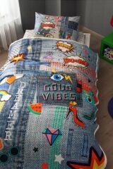 Taç Good Vibes V1 Lacivert Pike Takımı Tek Kişilik