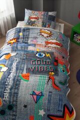 Taç Good Vibes V1 Lacivert Pike Takımı Tek Kişilik