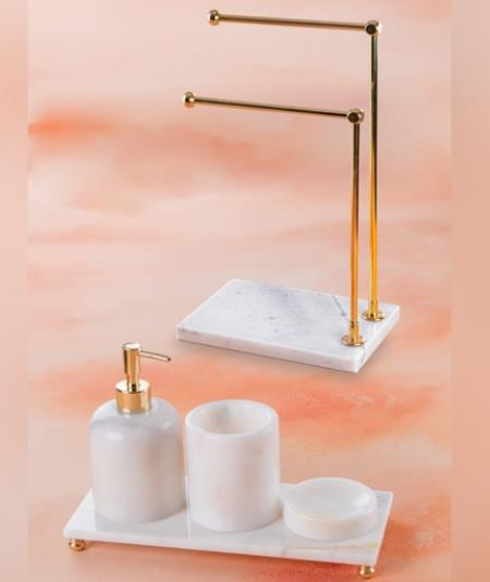 Acar GR-5733 Mermer Banyo Seti 5 Li Kare + 2 Li Havluluk