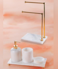 Acar GR-5733 Mermer Banyo Seti 5 Li Kare + 2 Li Havluluk