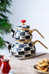 Acar 232 Qualita King Emaye Tombul Dama Çaydanlık Takımı