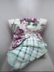 Pololife Zara Çiçekli Battaniye Turkuaz Tek Kişilik 160x220