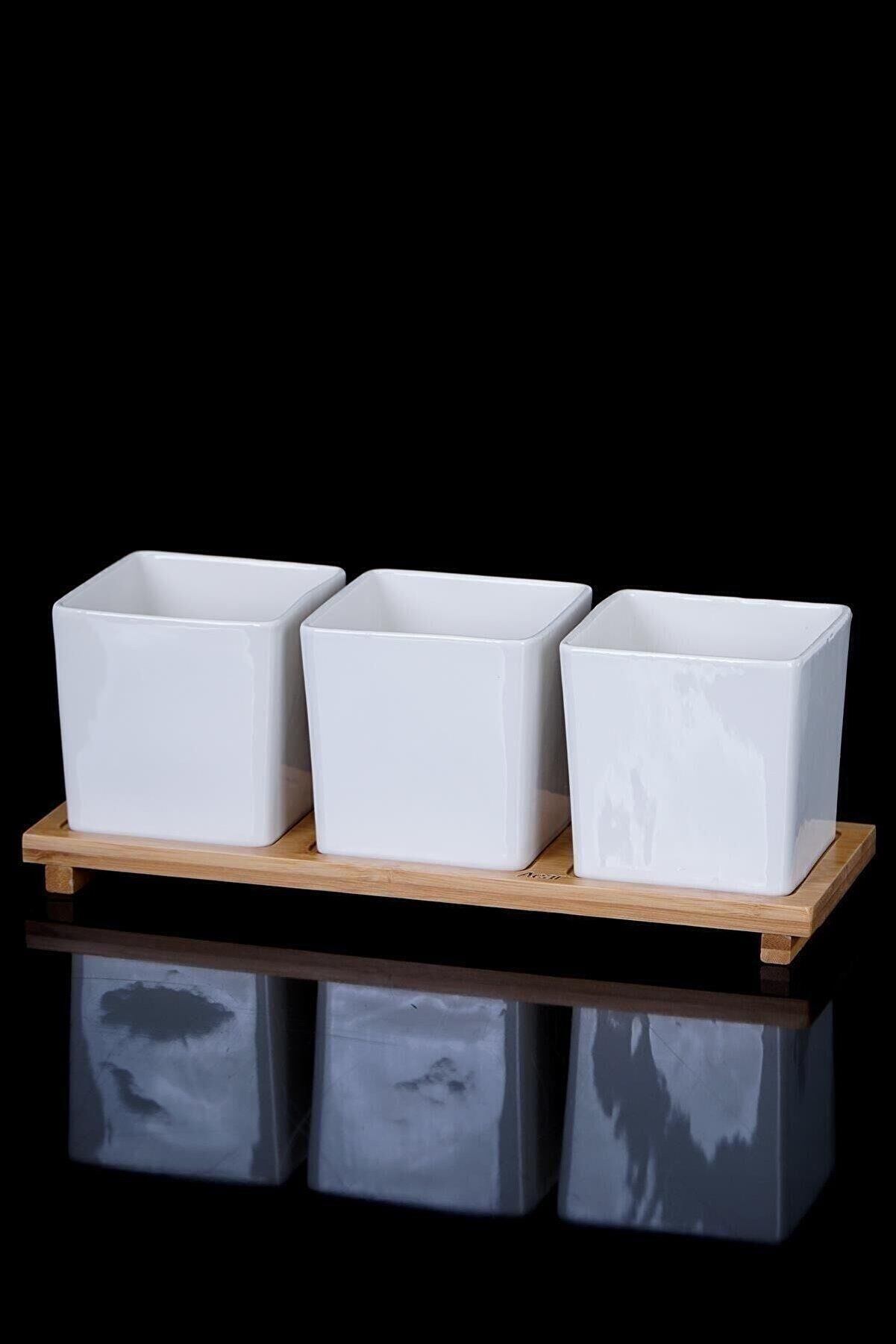 Acar 10158 La Pure Bambu Standlı Porselen 3'Lü Kase