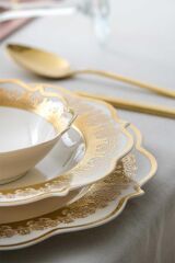 Acar 6262 Helena 60 Parça Bone Chına Emboss Gold 12 Kişilik Yemek Takımı