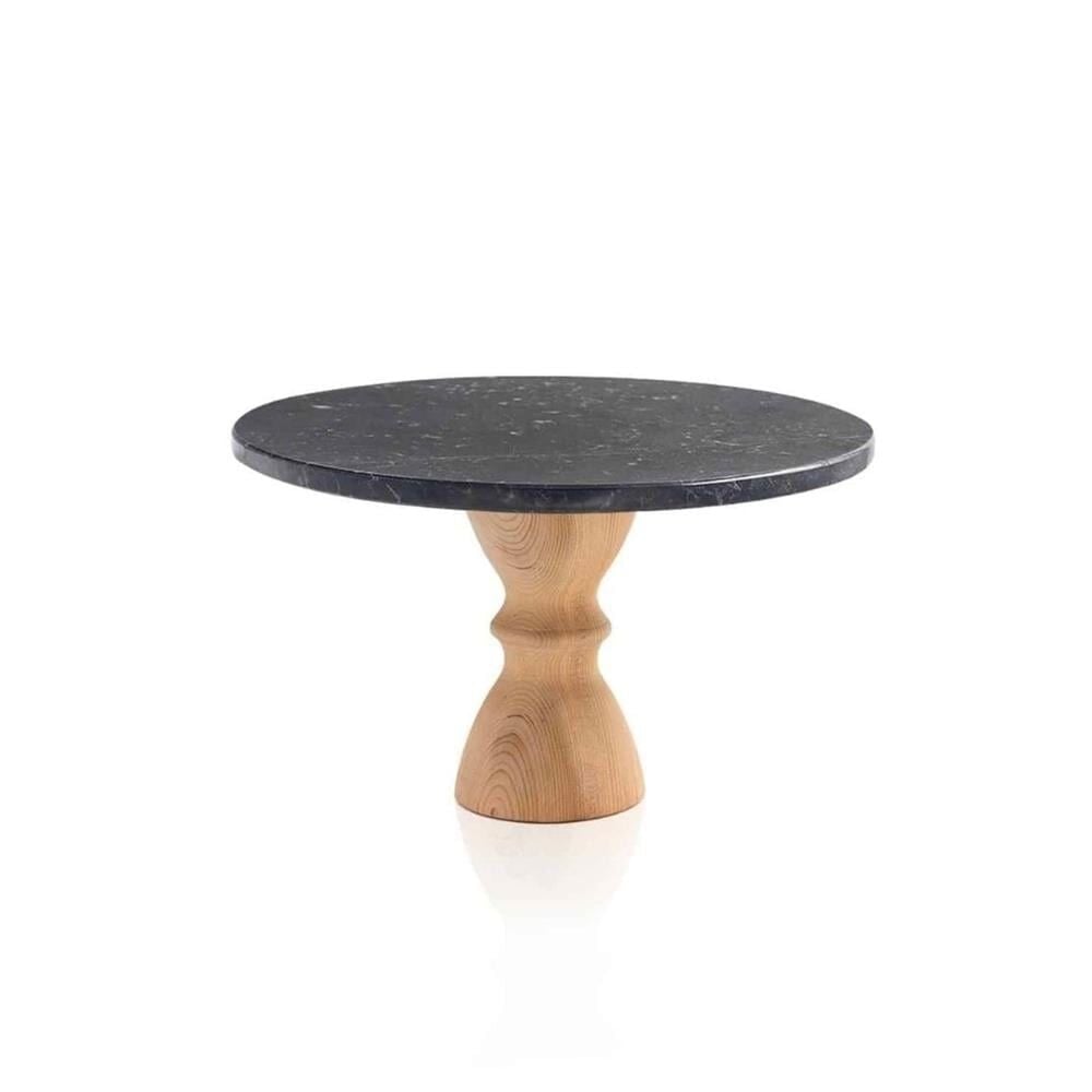 The Mia MER0006 Marbre Mermer 28 Cm Ahşap Ayaklı Siyah Servis