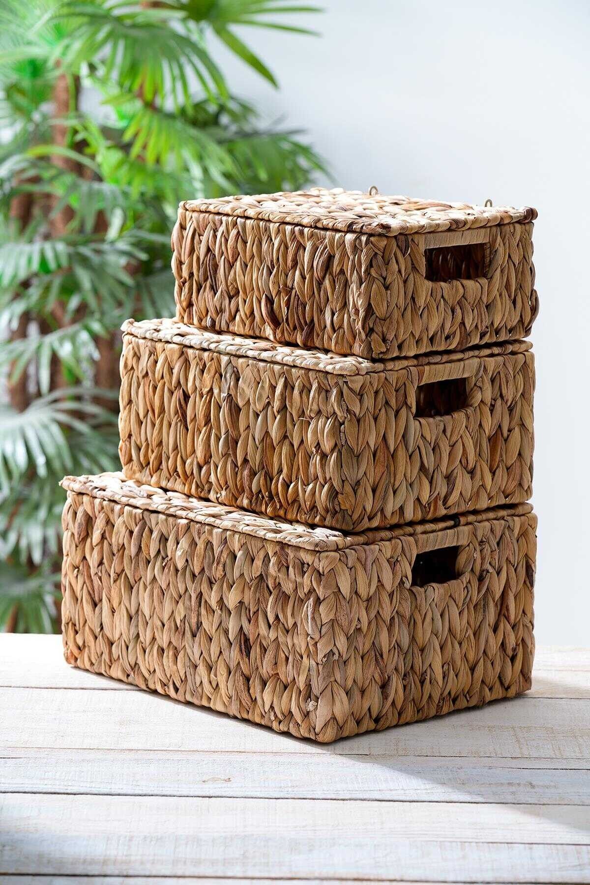 Acar 314 Wicker 3 Lü Dekoratif Hasır Sepet