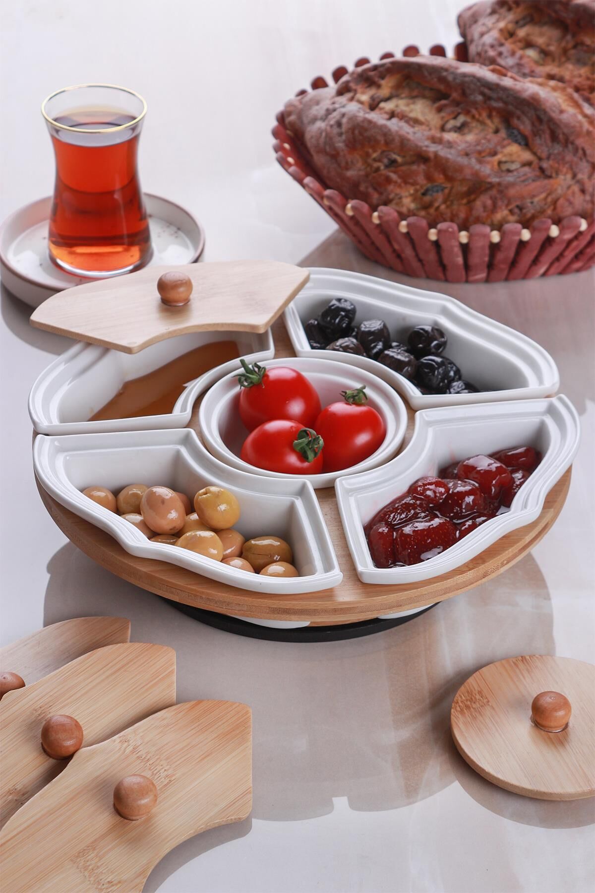 Acar 10949 La Pure 5li Bambu Dönerli Stand Porselen Kahvaltılık