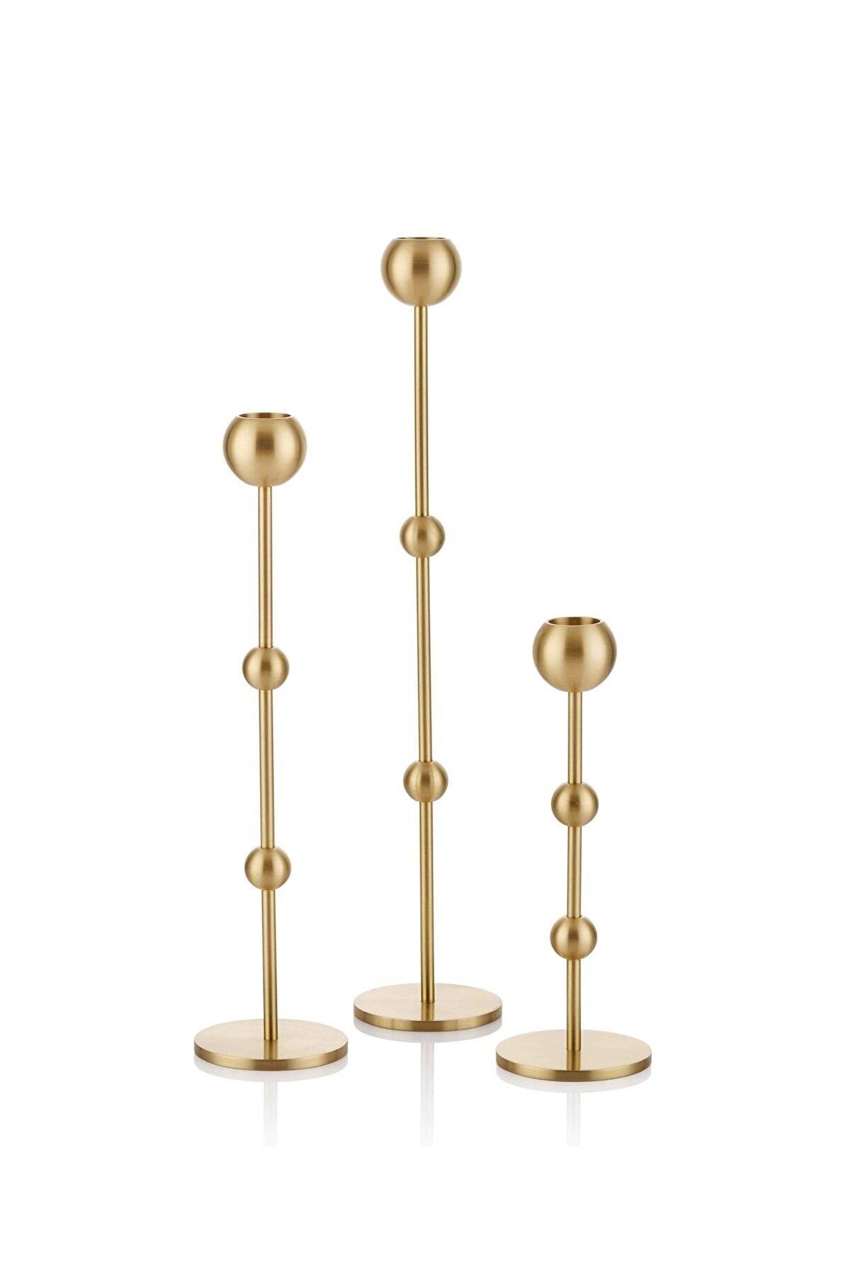 The Mia BRS0095 Brass Pirinç Şamdan 3 Lü Set