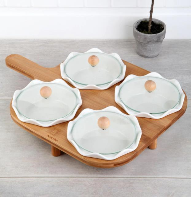 Acar 8556 Bambu Standlı Porselen Cam Kapaklı Kahvaltılık