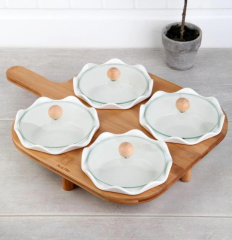 Acar 8556 Bambu Standlı Porselen Cam Kapaklı Kahvaltılık