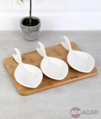 Acar 8569 3'lü Bambu Standlı Porselen Kahvaltılık