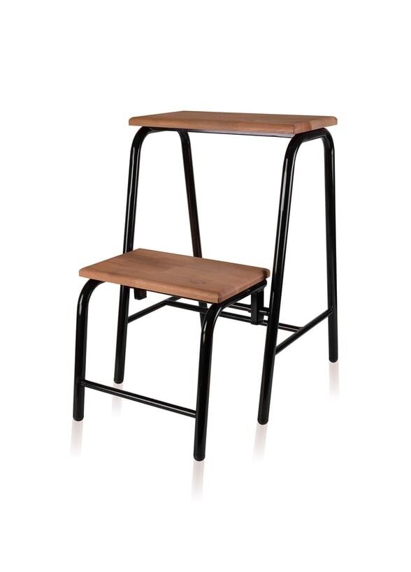 The Mia GLV0749 Ahşap 2 Basamaklı Tabure Merdiven Siyah