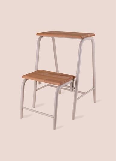The Mia GLV0751 Ahşap 2 Basamaklı Tabure Merdiven Gri