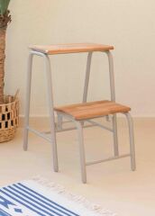 The Mia GLV0751 Ahşap 2 Basamaklı Tabure Merdiven Gri