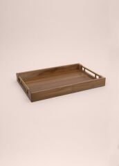 The Mia NTR0045 Natura Akasya Metal Kulplu Tepsi Gold 45x30 Cm