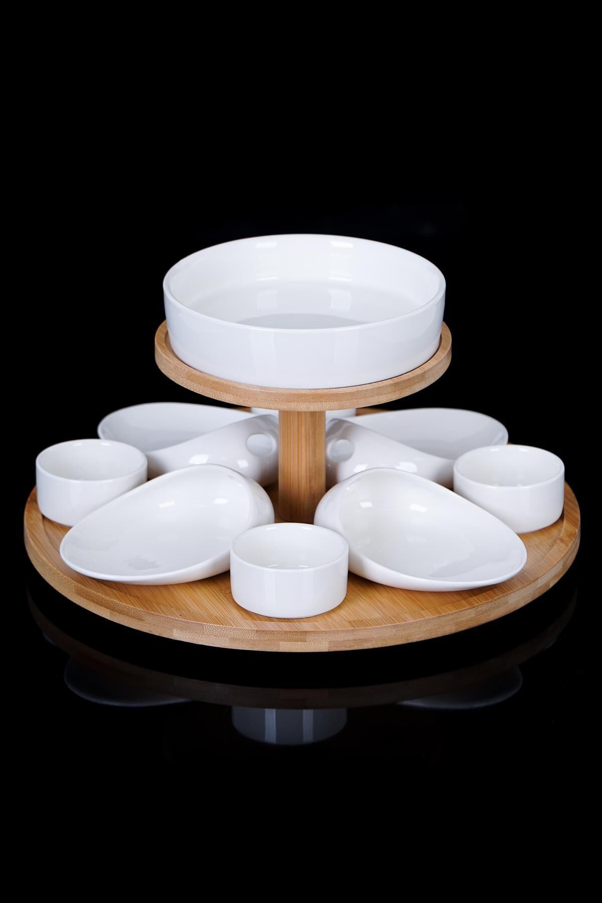 Acar 10167 La Pure Dönerli 2 Katlı Bambu Stand Porselen Sosluk